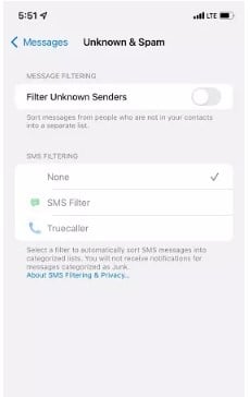 filter unkonwn sender
