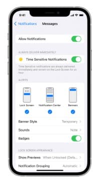 Notifications Settings for Messages